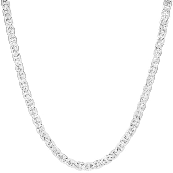 7MM Silver Concave Textured Mariner Chain Necklace 20"24"