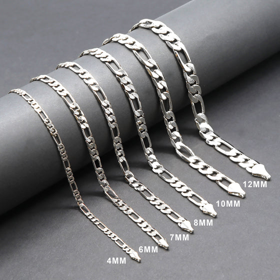12MM Silver Classic Figaro Chain Necklace 20"24"30"36"