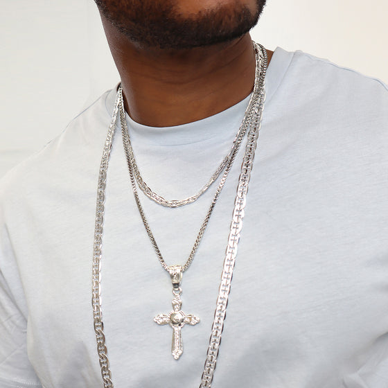 4MM Silver Concave Textured Mariner Chain Necklace 20"24"