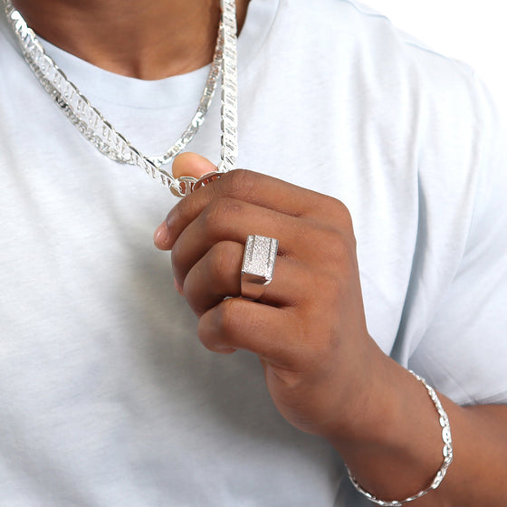Men's CZ Elevated Cluster Ring in Rhodium Plated Size10-11