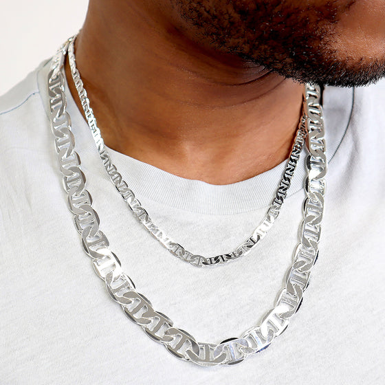 6MM Silver Classic Mariner Chain Necklace 20"24"