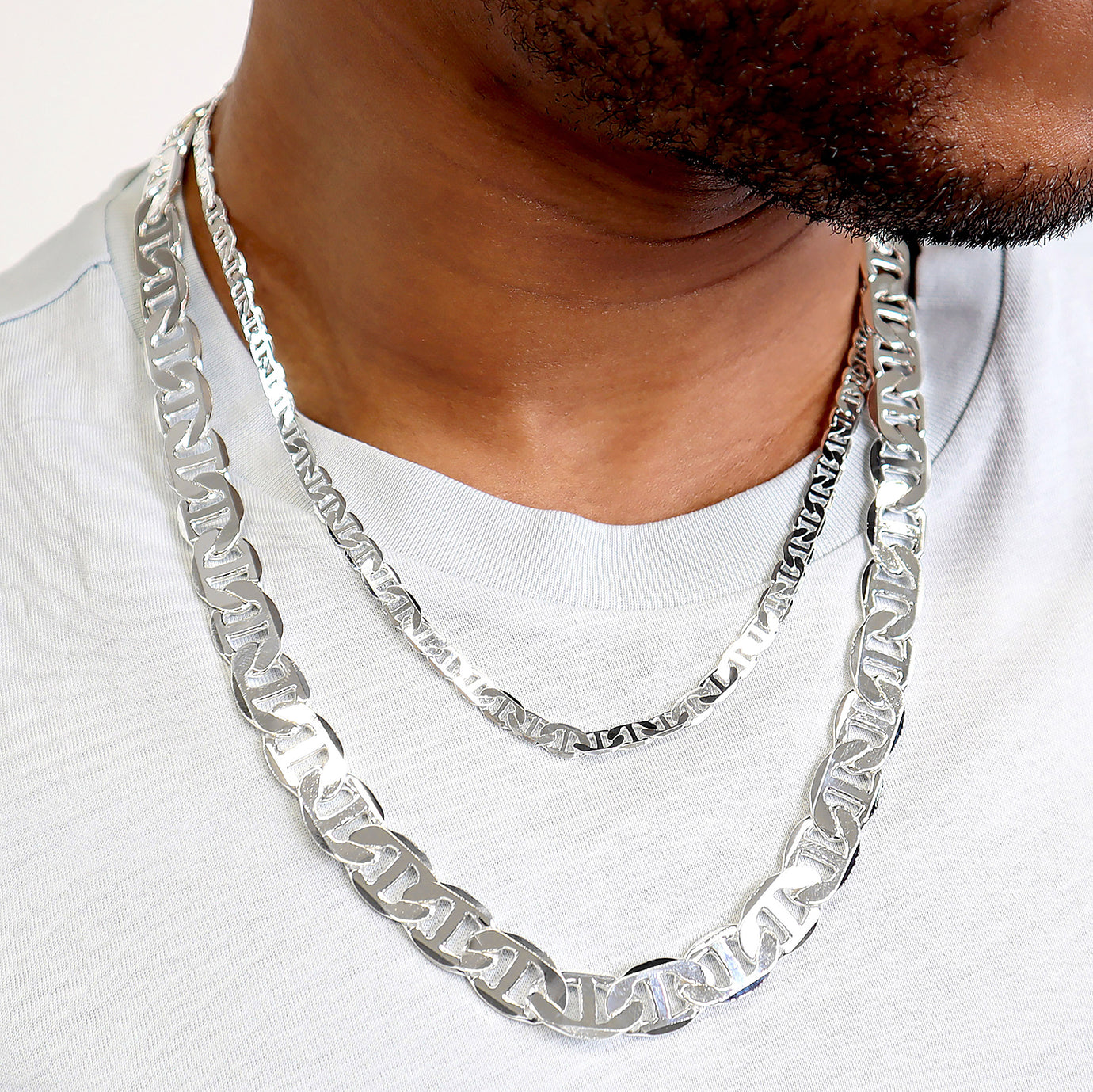 13MM Silver Classic Mariner Chain Necklace 20