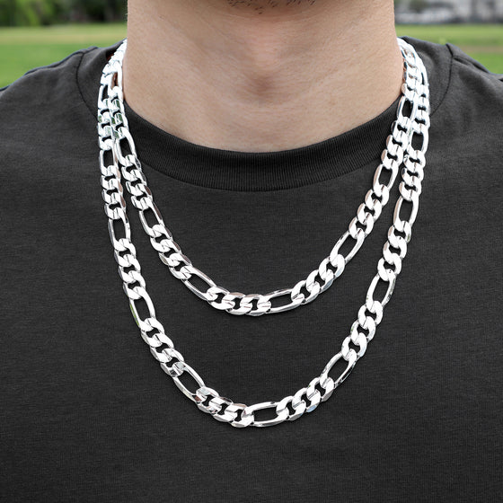 8MM Silver Concave Figaro Chain Necklace 20"24"
