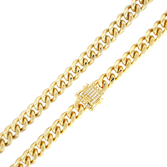 6MM 14K Gold Iced Lock Curb Chain 24"