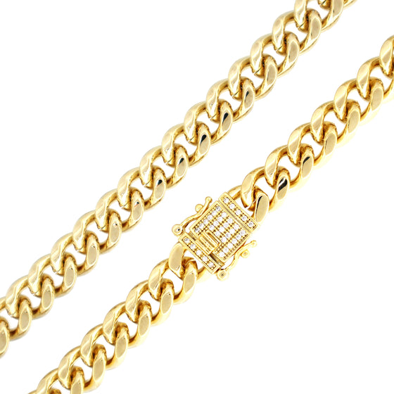 8MM 14K Gold Iced Lock Curb Chain 18"20"24"