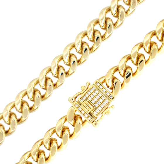 10MM 14K Gold Iced Curb Chain 24"30"