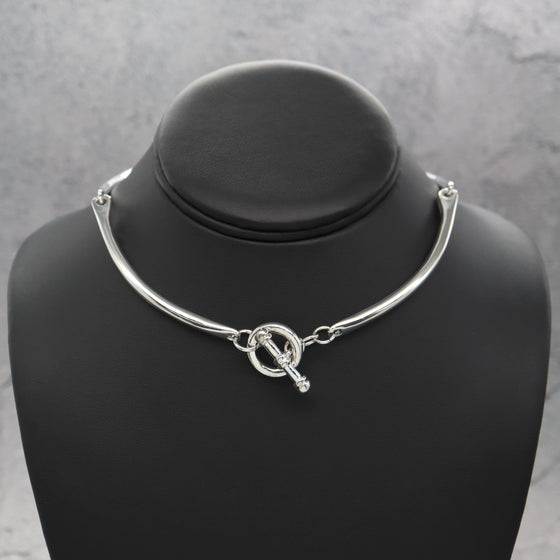 Women's Oval Link Metal Statement Choker in Silver Plated 16"