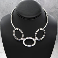  Women's Oval Link Metal Statement Choker in Silver Plated 16"