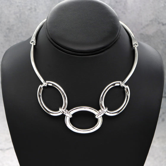 Women's Oval Link Metal Statement Choker in Silver Plated 16"