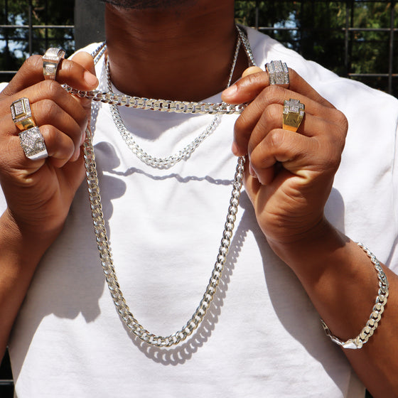 6MM Silver Concave Textured Cuban Chain Necklace 20"24"30"